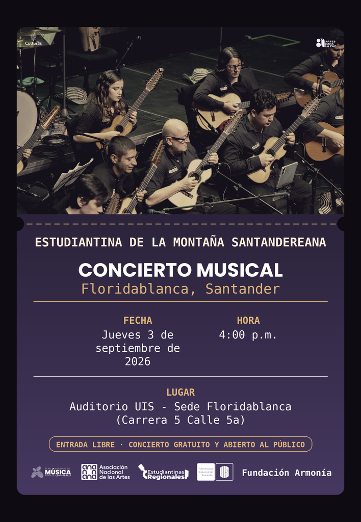 Afiche promocional del concierto en Floridablanca: Estudiantina de la Montaña Santandereana 