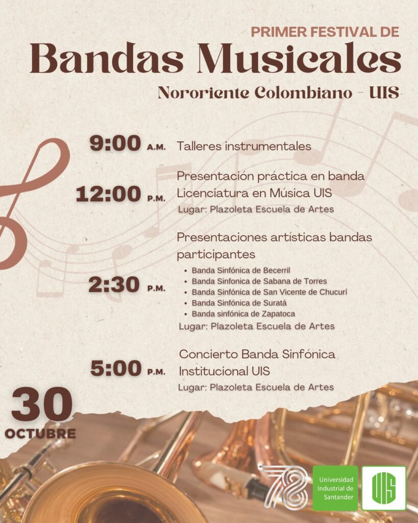 Publicidad alusiva el primer festival de bandas musicales UIS 2026