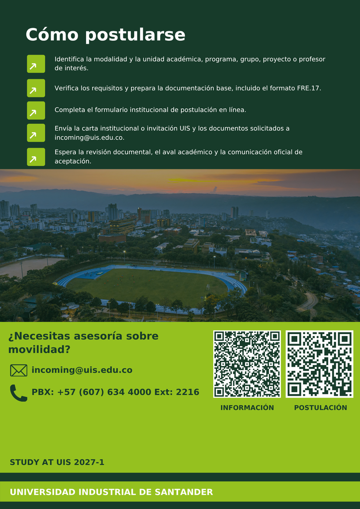 Convocatoria de Movilidad Académica Entrante UIS 2027-1