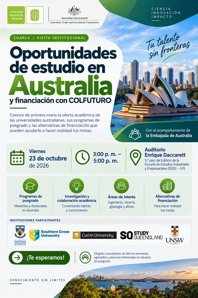 Universidades de Australia presentarán en la UIS oportunidades de posgrado